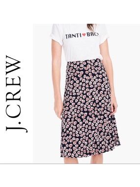 J Crew Heart Print Pleated Midi Skirt Navy Red Pink L3120 Mens Size 00